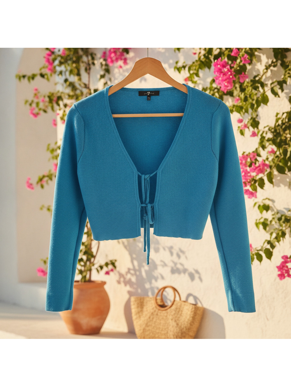 7 For All Mankind Cropped Tie-Front Sweater Turquoise XS Women